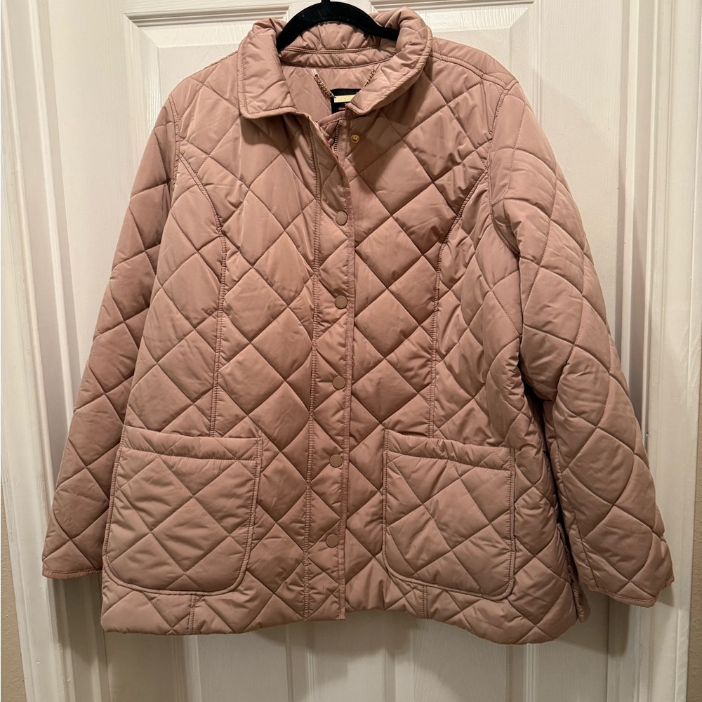 NWT Isaac Mizrahi live  Quilted Barn Tan Jacket full zip & snap closure XL warm
